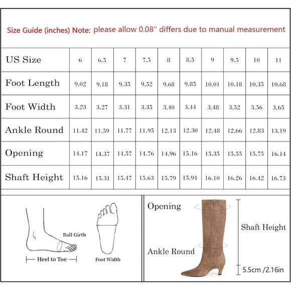 Women's Tan Suede Pointed Toe Kitten Low Heel Faux Leather Fall Long Boots - Picture 8 of 8